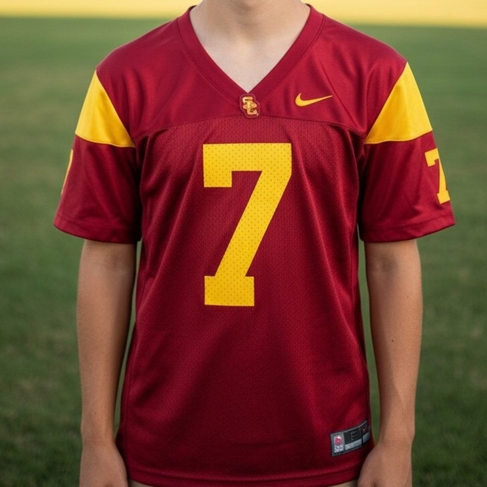 USC Trojans Youth XL Football Jersey Team Trojan Red Gold Number 7 NCAA Mesh